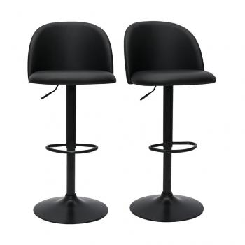 Set de 2 taburetes de cocina ajustables de poliuretano negro y metal negro celeste