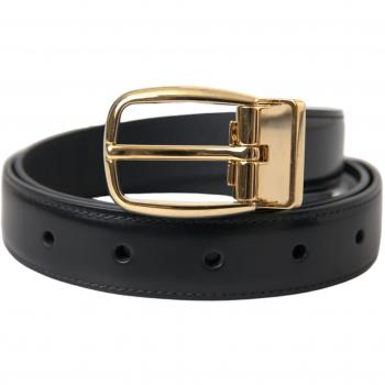 Dolce & Gabbana Women's Black Leather Belt with Gold Buckle - 75 CM