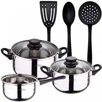 San Ignacio PACK BATERÍA DE COCINA 5 PIEZAS SET 3PC UTENSILIOS DE COCINA, Cromado Y Negro, PK4918