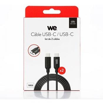 Cable USB-C a USB-C (2 unidades) - 1,50 m - USB 3.2 Gen 1 - Carga 3A - Transferencias hasta 5Gbps - Negro