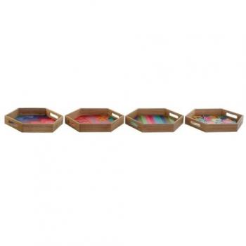 Bandeja Multicolor de Madera MDF Natural 35 x 35 x 5 cm (Juego de 4 Unidades) DKD Home Decor