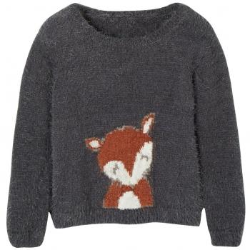 VERTBAUDET Jersey niña de Punto Estampado Gris Oscuro Liso con Motivos 3-4 Anos, 102CM