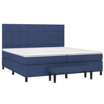 Cama box spring con colchón viscoelástico de espuma, protector, muelles ensacados, adaptable, acolchado reversible, tela azul 200x200 cm