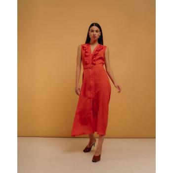 Niza - Vestido midi camisero con volante
