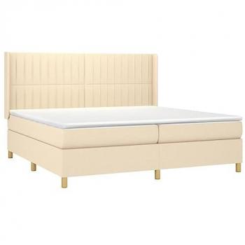 Cama box spring colchón y luces LED tela crema 200x200 cm