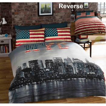 urban Funda de Edredon Individual Reversible con Estampado de Nueva York y Bandera USA, con Funda de Almohada