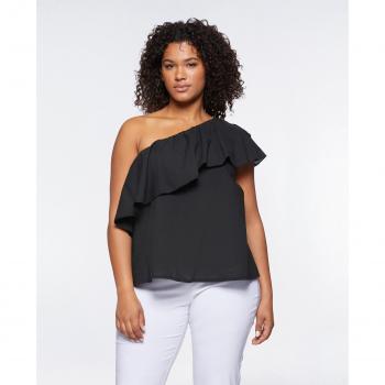 Top de mujer asimétrico con maxi volante Fiorella Rubino