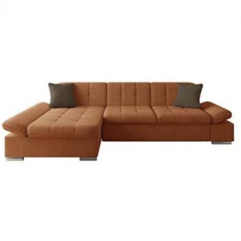 Sofá rinconero Comfivo 152, marrón, con función de descanso y caja de ropa de cama, dimensiones 278x161x76cm