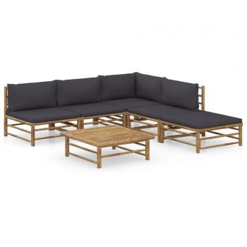 6-Piece Bamboo Garden Lounge Set with Dark Grey Cushions