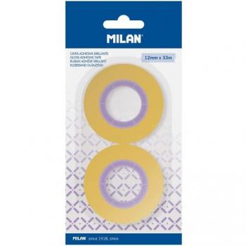 Blíster 2 cintas adhesivas transparentes amarillas Milan 12 mm x 33 m