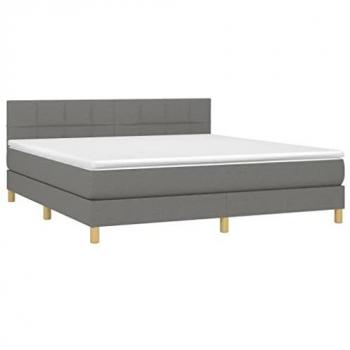Cama box spring con colchón y LED tela gris oscuro 160x200 cm