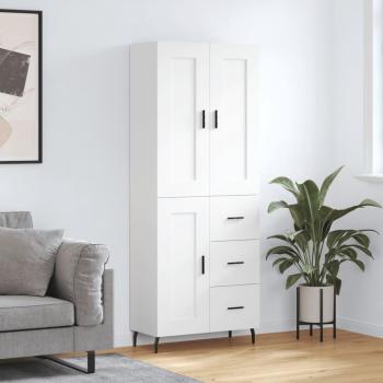 Aparador alto de madera contrachapada 69,5x34x180 cm con 1 puerta de madera y 3 cajones, mueble de almacenaje para salón, buffet y armario auxiliar en color blanco