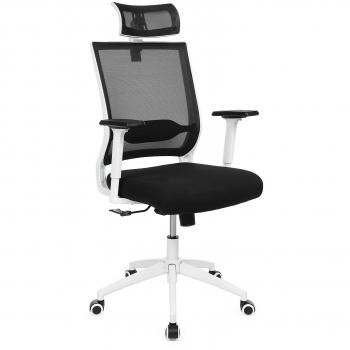 SONGMICS Silla giratoria de oficina Silla de escritorio de malla Altura de apoyabrazos ajustable con reposacabezas PU OBN85W