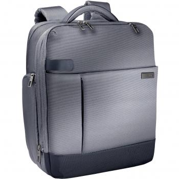 Leitz 60170084, Mochila ligera y expandible para ordenador portátil de 15,6 Smart Traveller, Poliéster/Piel, Plata
