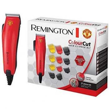 Remington Máquina de Cortar Pelo ColourCut Edición Manchester United, Cortapelos con Cable, Cuchillas Acero Inoxidable, 9 Peines, 5 Accesorios:Tijeras, Peine, Capa, Cepillo Limpieza y Cuello - HC5038