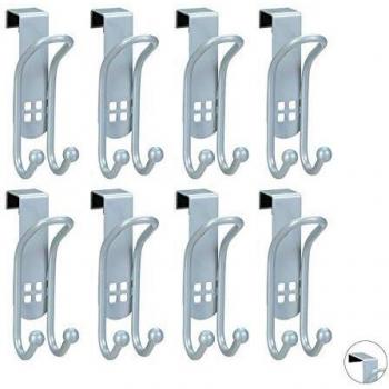 Set de 8 colgadores de metal para puerta, con diferentes tamaños, modelo M, plateados