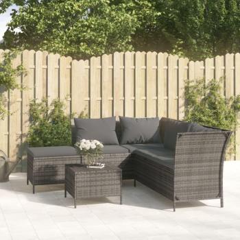 4-Piece Grey Poly Rattan Garden Lounge Set with Cushions