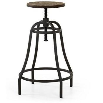 Kave Home - Taburete Alto de Bar Malira Grafito de Altura Regulable 66-84 cm con Asiento de Madera de bambú y pie de Acero