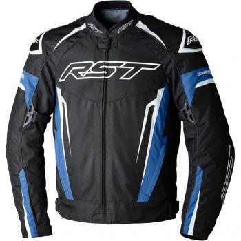 Chaqueta de Moto RST Tractech Evo 5 Tex Azul-Negro-Blanco, textil impermeable, diseño ergonómico, protección CE en codos y hombros, forro térmico extraíble, ventilaciones estratégicas
