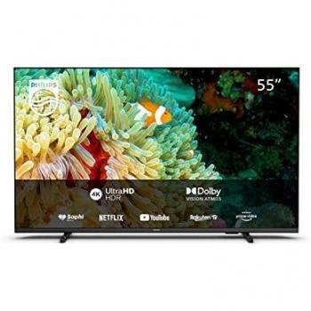 Televisor Philips 55PUS7607/12 - Smart TV 4K UHD de 55 con HDR10+, Dolby Vision y Atmos, Triple sintonizador, Negro Mate (Modelo Año 2022)