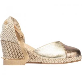 Sandalias de piel tipo salón con cuña y plataforma imitación esparto, cierre de cordón al tobillo, para señora PITILLOS 5579-L
