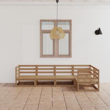 Set de sofás de jardín 5 piezas marrón miel en madera maciza de pino