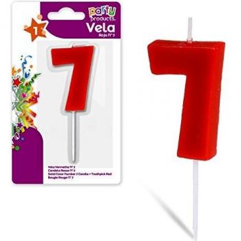 Party- Vela de cumpleaños numero 7, 5 x 3.5 cm, Color rojo