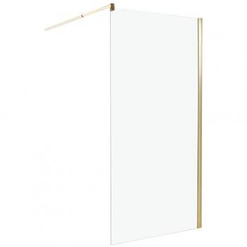 Mampara de ducha de vidrio templado sin puerta dorada 100 x 190 cm Ahaus