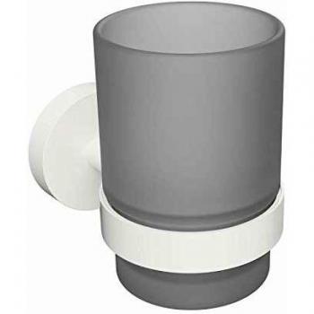 Vaso para cepillo de dientes con soporte, vidrio esmerilado y cromo, modelo X-Round