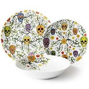 Excelsa Calavera - Vajilla de porcelana de 18 piezas