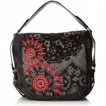 Desigual - Bols_red Queen Marteta, Shoppers y bolsos de hombro Mujer, Negro, 16x34x40 cm