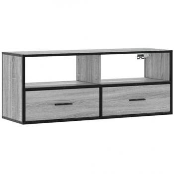 Mueble de TV Madera y Metal Roble Ahumado 100x31x39,5 cm, Soporte para TV, Armario Consola de TV, Muebles de Dormitorio, Mueble Multimedia