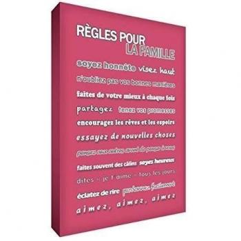 El pequeño ayudante, Lona, con la razón por escrito: Reglas de la familia [Inglés], color: rosa, 40 x 30 cm