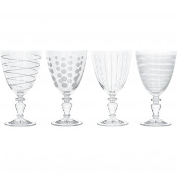 Juego de 4 Copas Decorativas para Vino de Cristal con Efecto Plateado