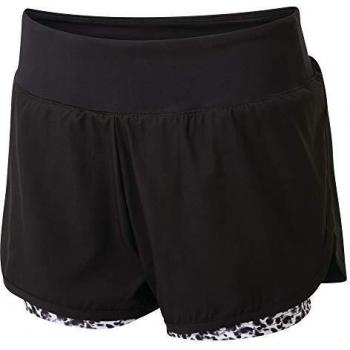 Dare2B Outrun Corto Deportivo, Tejido Ligero De Secado Rápido, con Pantalón Interior Elástico Shorts, Mujer, Black/White zoological, 8