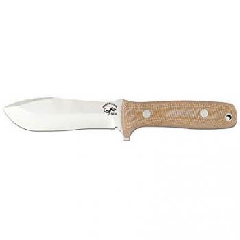Cuchillo de Caza Salamandra con Cachas Mikarta Canvas, 360 g, Hoja de 16 cm, Funda de Cuero y Pañuelo Desenfunda