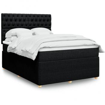 Cama Box Spring con Colchón de Tela Negro 140x190 cm