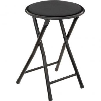 Taburete Plegable de Terciopelo Negro con Estructura de Metal