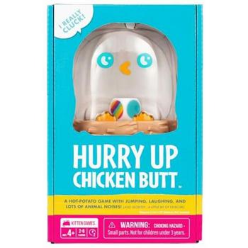 Hurry Up Chicken Butt Game - Family-friendly party game, ages 5 and up, 2-4 players, fast-paced gameplay, humorous theme, includes cards and game pieces