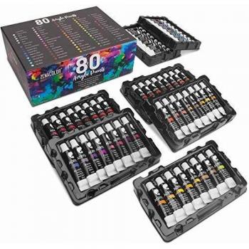 80 Tubos de Pintura Acrílica 12mL Zenacolor - Set para lienzos y manualidades