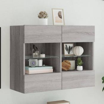 Mueble TV de pared con luces LED 78,5x30x60,5 cm gris Sonoma vidaXL