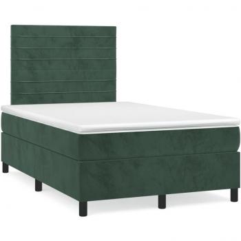 Cama box spring con colchón y LED terciopelo verde oscuro 120x190cm