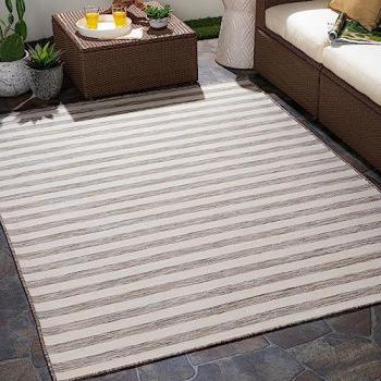 Alfombra Moderna Exterior/Interior Rayas Beige y Marfil 80x150 cm - Surya