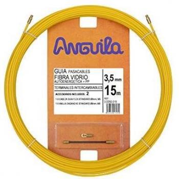 Anguila - Guía pasacables Fibra de Vidrio + Polipropileno, 15 m, Diámetro 3.5 mm, Terminales Intercambiables, Amarillo.