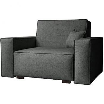 Sillón Columbus 195 con tapiz gris, patas de madera y función de sofá cama, dimensiones 123 x 85 x 98 cm