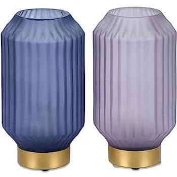 Juego de 2 lámparas de mesa 22cm cristal morado y rosa con base de metal Cris Cresida