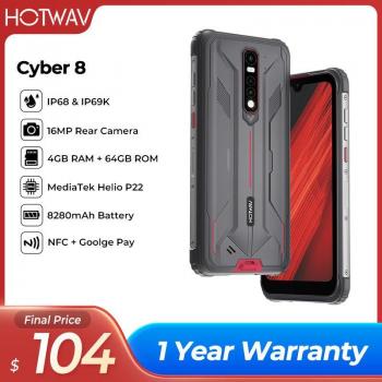 Smartphone Rugerizado HOTWAV Cyber 8 - 4GB RAM, 64GB Almacenamiento, Resistente al Agua IP68/IP69K, Batería de 8280mAh, Cámara de 16MP,
