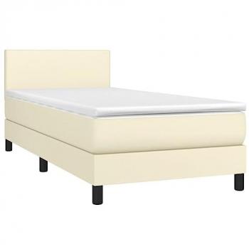 Cama Box Spring con Colchón y LED de Cuero Sintético Crema 100x200 cm