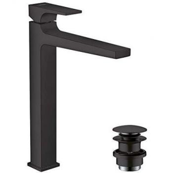 Mezclador de lavabo Hansgrohe Metropol 260 con manecilla, desagüe Push-Open, cromo negro cepillado, altura 204 mm