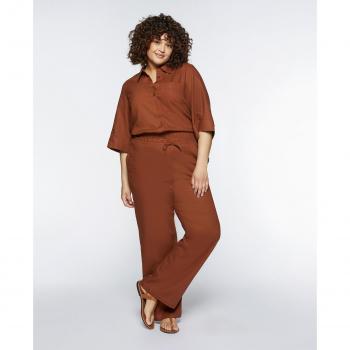 Pantalón ancho de Lino y Viscosa para mujer con cintura elástica en tejido liso